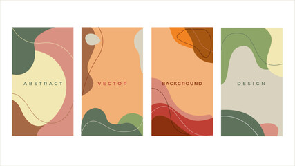Set of abstract background designs with organic shapes and earthy tones. Minimalist and modern vector templates ideal for posters, invitations, wallpaper, and branding.