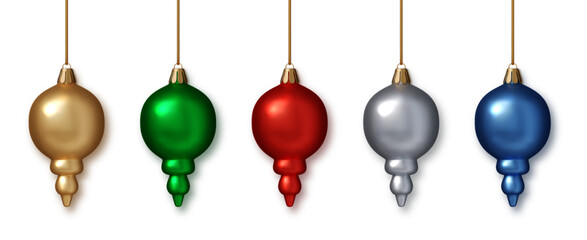 Christmas realistic ornaments set. PNG Shiny metallic baubles. Chrome 3D holiday decorations for New Year cards