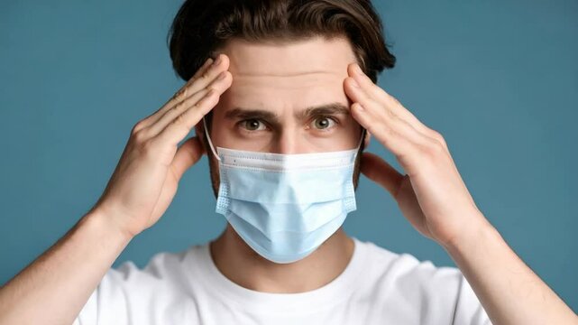 Man wearing face mask with concerned expression