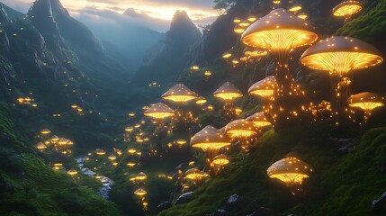 Luminous Fungi Valley: A Fantasy Landscape