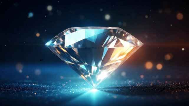 A collection of shimmering diamonds on a sparkling surface with bokeh lights background