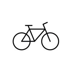 Minimalist black bicycle icon on white background, perfect for transport apps, cycling promotions, eco travel designs, and vector-style illustrations related to bikes or outdoor mobility.