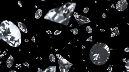 Abstract animation of falling diamonds on a black background for luxury jewelry - Powered by Adobe