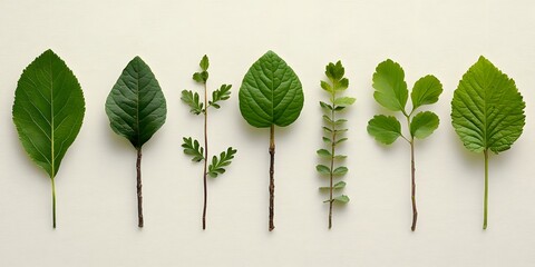 A Collection of Fresh Green Leaves on a Light Background