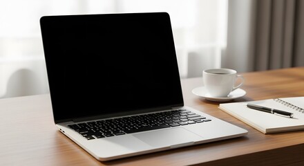 Fototapeta premium Laptop Setup On Wooden Desk