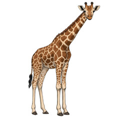 Illustration of a Tall Giraffe with Brown Spots Standing in Isolated View