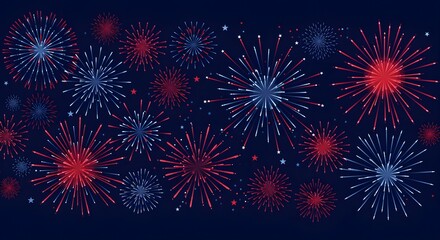 Naklejka premium Vibrant Red and Blue Fireworks on Dark Night Sky