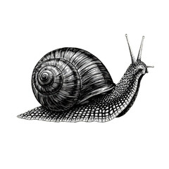 Illustration of a Snail With White Shell Isolated on Transparent Background
