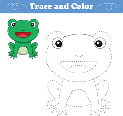 Handwriting Practice. Tracing lines and coloring frog for children. Vector Illustration