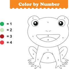 Color by numbers. Coloring page for kids. Coloring with cute frog. Vector illustration