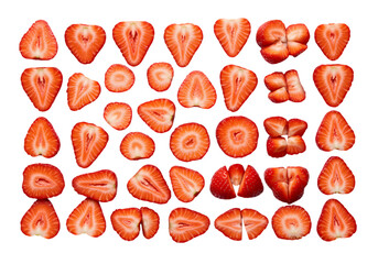 A Symphony of Sliced Strawberries A Vibrant Array of Summers Bounty isolated on transparent background
