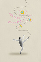 Composite sketch design artwork 3D collage of silhouette young lady passion dance eyes line...
