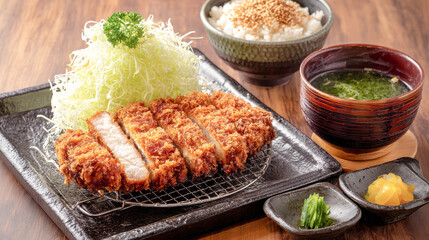 サクサクとんかつ定食の盛り付け