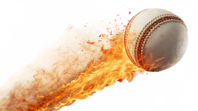 White baseball with red stitching engulfed in flames and smoke isolated on a transparent background sport