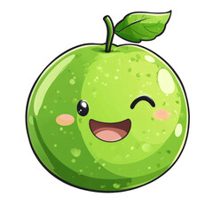 Obraz premium Cute and Cheerful Cartoon Green Apple Character with a Smile and Leaf Design for Whimsical and Fun Illustrations