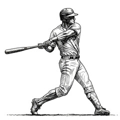 Illustration of Baseball Player Swinging Bat in White Isolated Background