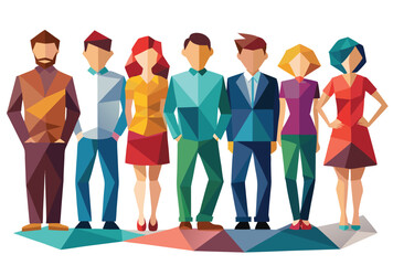 Low Poly People Group Vector Clipart Geometric Polygon Style Icon Illustration