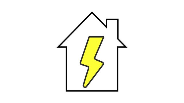 Animation of a house with lightning. Symbol of a house with solar panels as a power generator.