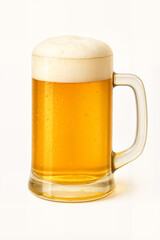 Glass of light beer with foam isolated on light background