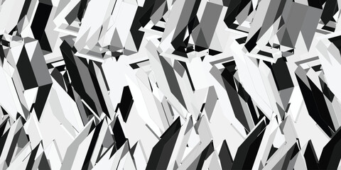 Dynamic 3D geometric seamless pattern. Modern black and white abstract background for textiles, packaging, web, and more.