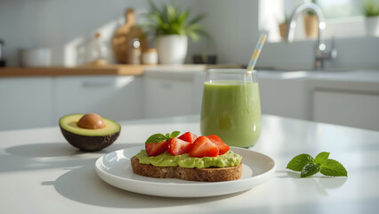 healthy breakfast with fruits and juice