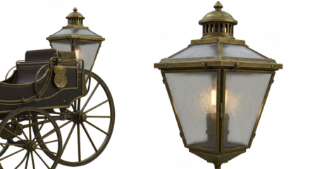 Illustration of Golden Vintage Carriage Lantern with Classic Gold Wheel