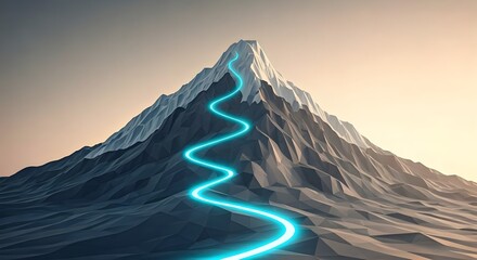 Mountain with blue neon lights, 3d rendering. Computer digital drawing.