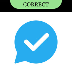 Checkmark or tick mark on speech bubble as a symbol of accept, agree or approval. Icon for app, website and UI. Colorful set of icons, vector illustration
