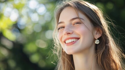 Fototapeta premium Radiant Smile: A Portrait of Youthful Joy in Nature's Embrace