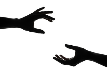 Illustration of Reaching Hands Silhouette Isolated on Transparent Background