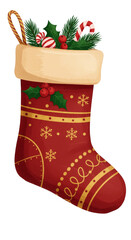 Illustration of Festive Red Christmas Stocking With Candy Decorations