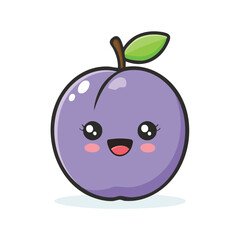 Obraz premium Minimal Flat Vector of Cute Cherry Plum with Bold Black Outline and Happy Expression in Clean Style