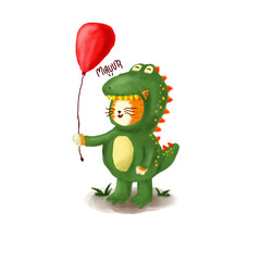 Cute little cat wearing dinosaur costume