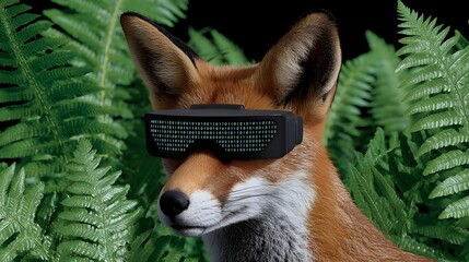 Fototapeta premium A curious fox wearing sunglasses in a lush forest