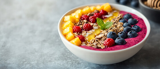 Colorful Smoothie Bowl Topped with Fresh Fruits and Granola