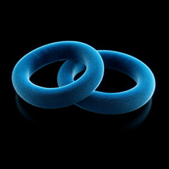 3D three blue plush rings isolated on a black background