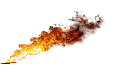  fiery flame with smoke trails isolated on white background