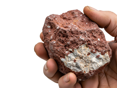 Hand Holding Bauxite Rock Isolated on Transparent Background  Natural Aluminum Ore Mineral Sample in Human Hand