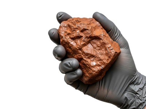 Hand Holding Bauxite Rock Isolated on Transparent Background  Natural Aluminum Ore Mineral Sample in Human Hand
