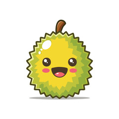 Fototapeta premium Minimal Flat Vector of Cute Durian with Bold Black Outline and Happy Expression Without Gradients