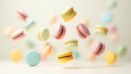 Obraz premium colorful assorted macarons in playful motion