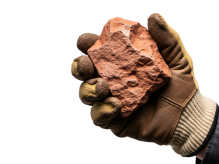Hand Holding Bauxite Rock Isolated on Transparent Background  Natural Aluminum Ore Mineral Sample in Human Hand