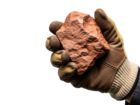 Hand Holding Bauxite Rock Isolated on Transparent Background  Natural Aluminum Ore Mineral Sample in Human Hand