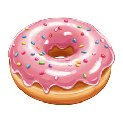 Illustration of Pink Donut with Sprinkles on Transparent Background