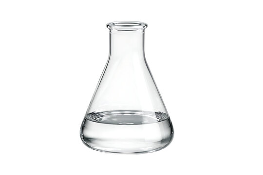 A clear Erlenmeyer flask filled with a transparent liquid.