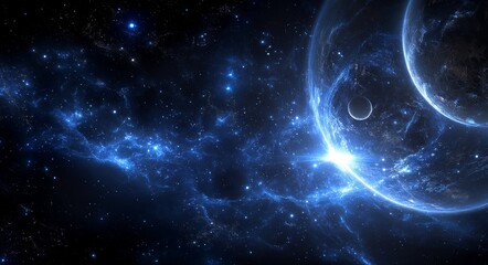 Obraz premium This awe-inspiring cosmic scene features an array of planets surrounded by the celestial beauty of a starry galaxy and nebula clouds