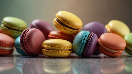 colorful assorted macarons in playful motion