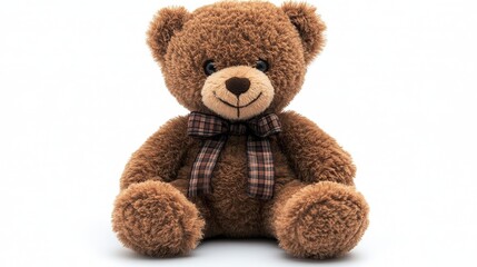Obraz premium Brown teddy bear with a plaid bow