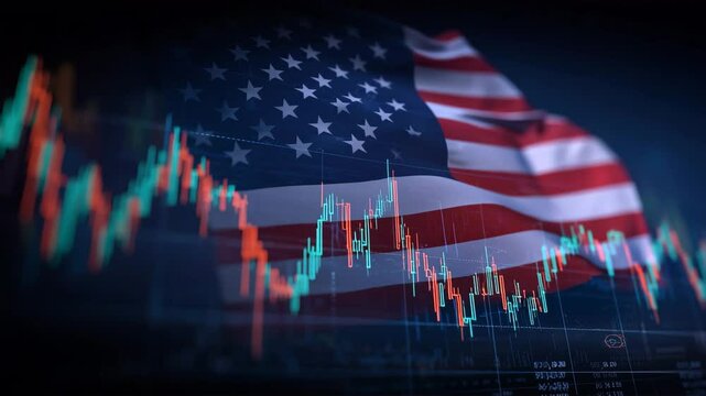 米国旗と上昇する株価チャート