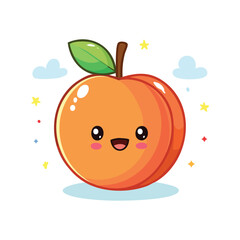 Minimal Flat Vector of a Cute Nectarine with Bold Black Outline, Happy Expression, No Gradients